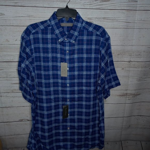 DANIEL CREMIEUX SIGNATURE COLLECTION MEN'S SZ LARGE S/S SHIRT LINEN BLEND